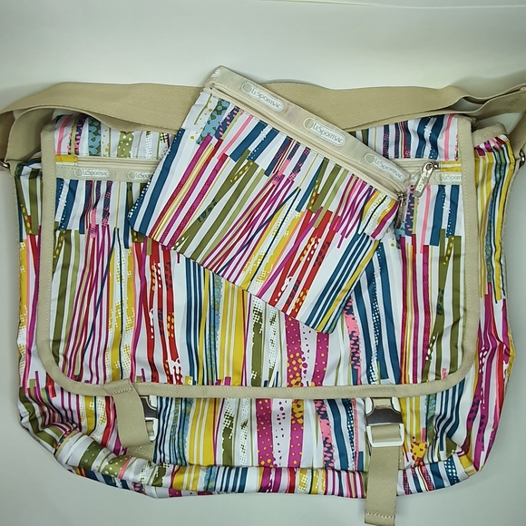Lesportsac striped large messenger bag - Picture 1 of 14